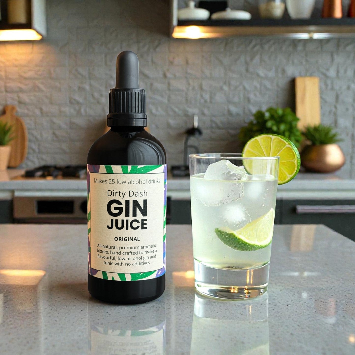 Bottle of Dirty Dash Gin Juice with tonic